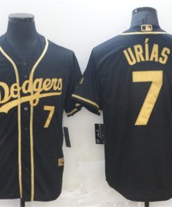 Men's Los Angeles Dodgers #7 Julio Urias Black Gold 2020 World Series Stitched MLB Jersey