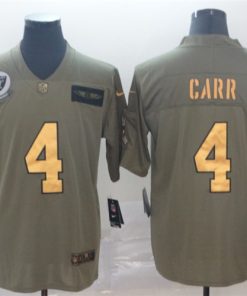 Raiders 4 Derek Carr 2019 Olive Gold Salute To Service Limited Jersey