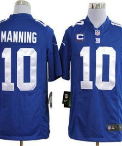 Giants #10 Eli Manning Royal Blue Team Color With C Patch Men's Embroidered Game Jersey