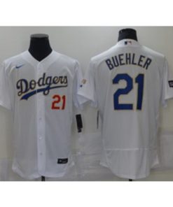 MLB Dodgers 21 Walker Buehler White Gold 2020 World Series Champion Nike Flexbase Men Jersey