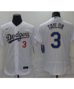 MLB Dodgers 3 Chris Taylor White Gold 2020 World Series Champion Nike Flexbase Men Jersey