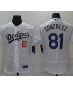 MLB Dodgers 81 Victor Gonzalez White Gold 2020 World Series Champion Nike Flexbase Men Jersey