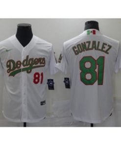 MLB Dodgers 81 Victor Gonzalez White Mexico Nike Cool Base Men Jersey