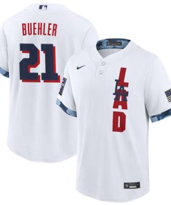 Men's Los Angeles Dodgers #21 Walker Buehler 2021 White All-Star Cool Base Stitched MLB Jersey