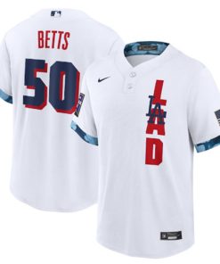 Men's Los Angeles Dodgers #50 Mookie Betts 2021 White All-Star Cool Base Stitched MLB Jersey