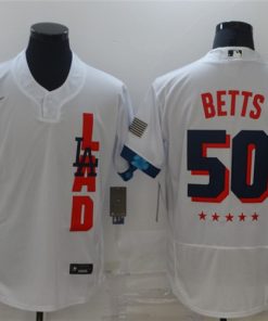 Men's Los Angeles Dodgers #50 Mookie Betts 2021 White All-Star Flex Base Stitched MLB Jersey