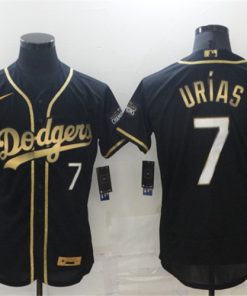 Men's Los Angeles Dodgers #7 Julio Urias 2021 Black Golden Championship Flex Base Stitched Baseball Jersey