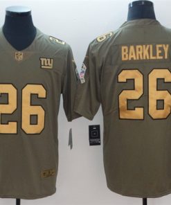 Men's New York Giants 26 Saquon Barkley Olive Gold Salute To Service Limited Jersey