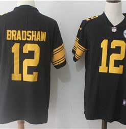 Men's Pittsburgh Steelers #12 Terry Bradshaw Black Color Rush Stitched Limited Jersey