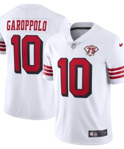 Men's San Francisco 49ers #10 Jimmy Garoppolo White 2021 75th Anniversary Vapor Limited Stitched NFL Jersey