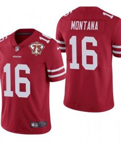Men's San Francisco 49ers #16 Joe Montana Red 2021 75th Anniversary Vapor Untouchable Limited Stitched NFL Jersey
