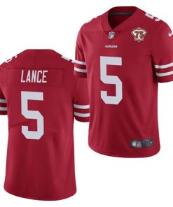 Men's San Francisco 49ers #5 Trey Lance Red 2021 75th Anniversary Vapor Untouchable Limited Stitched NFL Jersey