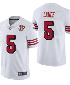 Men's San Francisco 49ers #5 Trey Lance White 2021 75th Anniversary Color Rush Stitched NFL Jersey