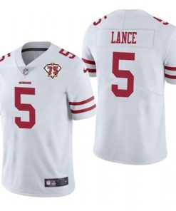 Men's San Francisco 49ers #5 Trey Lance White 2021 75th Anniversary Vapor Untouchable Limited Stitched NFL Jersey