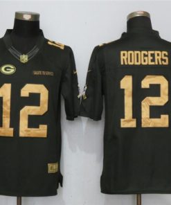 New Green Bay Packers 12 Rodgers Gold Anthracite Salute To Service Limited Stitched Jersey