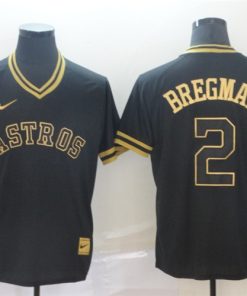 Astros 2 Alex Bregman Black Gold Nike Cooperstown Collection Legend V Neck Jersey