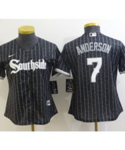 MLB White Sox Southside 7 Tim Anderson Black 2021 City Connect Cool Base Women Jersey