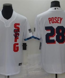 Men's San Francisco Giants #28 Buster Posey 2021 White All-Star Cool Base Stitched Baseball Jersey
