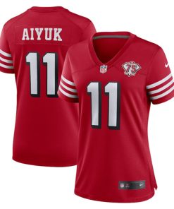 Women's San Francisco 49ers #11 Brandon Aiyuk Scarlet 75th Anniversary Stitched Jersey