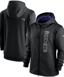 Men's Baltimore Ravens 2021 Black Sideline Team Performance Full-Zip Hoodie