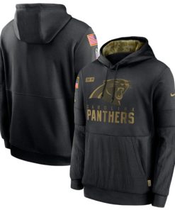 Men's Carolina Panthers 2020 Black Salute To Service Sideline Performance Pullover NFL Hoodie