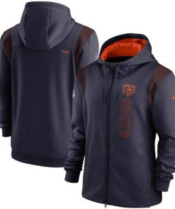 Men's Chicago Bears 2021 Navy Sideline Team Performance Full-Zip Hoodie