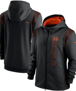 Men's Cincinnati Bengals 2021 Black Sideline Team Performance Full-Zip Hoodie