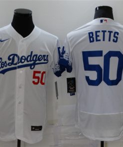 Men's Los Angeles Dodgers #50 Mookie Betts 2021 White City Connect Flex Base Stitched Baseball Jersey