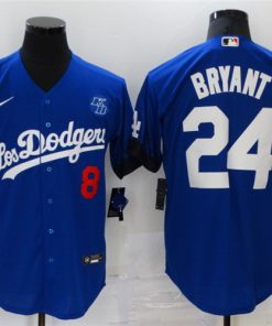 Men's Los Angeles Dodgers Front #8 Back #24 Kobe Bryant 2021 Royal City Connect Cool Base Stitched Jersey