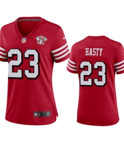 Women's San Francisco 49ers JaMycal Hasty Scarlet 75th Anniversary Jersey