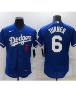 MLB Dodgers 6 Turner Blue Flexbase Men Jersey