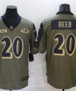 Men's Baltimore Ravens #20 Ed Reed 2021 Olive Camo Salute To Service Limited Stitched Jersey