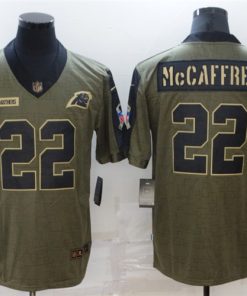 Men's Carolina Panthers #22 Christian McCaffrey 2021 Olive Salute To Service Limited Stitched Jersey