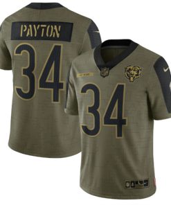 Men's Chicago Bears #34 Walter Payton 2021 Olive Salute To Service Limited Stitched Jersey