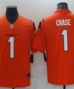 Men’s Cincinnati Bengals #1 Ja’Marr Chase 2021 NFL Draft Orange Vapor Limited Stitched Jersey