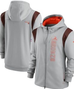 Men's Cleveland Browns 2021 Gray Sideline Team Performance Full-Zip Hoodie