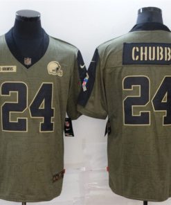 Men's Cleveland Browns #24 Nick Chubb 2021 Olive Salute To Service Limited Stitched Jersey