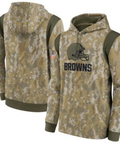 Men's Cleveland Browns Camo 2021 Salute To Service Therma Performance Pullover Hoodie