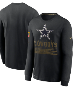 Men's Dallas Cowboys 2020 Black Salute To Service Sideline Performance Long Sleeve NFL T-Shirt
