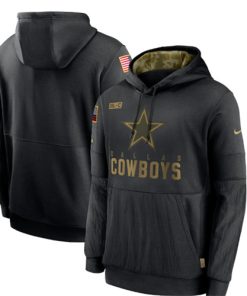 Men's Dallas Cowboys 2020 Black Salute To Service Sideline Performance Pullover NFL Hoodie