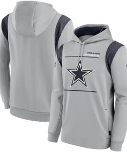 Men's Dallas Cowboys 2021 Gray Sideline Logo Performance Pullover Hoodie