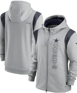 Men's Dallas Cowboys 2021 Gray Sideline Team Performance Full-Zip Hoodie