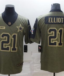 Men's Dallas Cowboys #21 Ezekiel Elliott 2021 Olive Salute To Service Limited Stitched Jersey