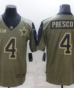 Men's Dallas Cowboys #4 Dak Prescot 2021 Olive Salute To Service Limited Stitched Jersey