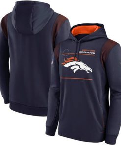 Men's Denver Broncos 2021 Navy Sideline Logo Performance Pullover Hoodie
