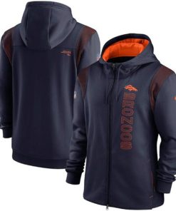 Men's Denver Broncos 2021 Navy Sideline Team Performance Full-Zip Hoodie