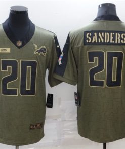 Men's Detroit Lions #20 Barry Sanders 2021 Olive Salute To Service Limited Stitched Jersey