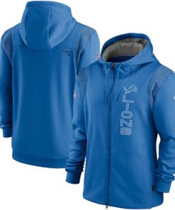 Men's Detroit Lions 2021 Blue Sideline Team Performance Full-Zip Hoodie