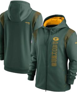 Men's Green Bay Packers 2021 Green Sideline Team Performance Full-Zip Hoodie