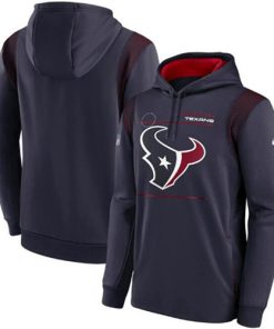Men's Houston Texans 2021 Navy Sideline Logo Performance Pullover Hoodie